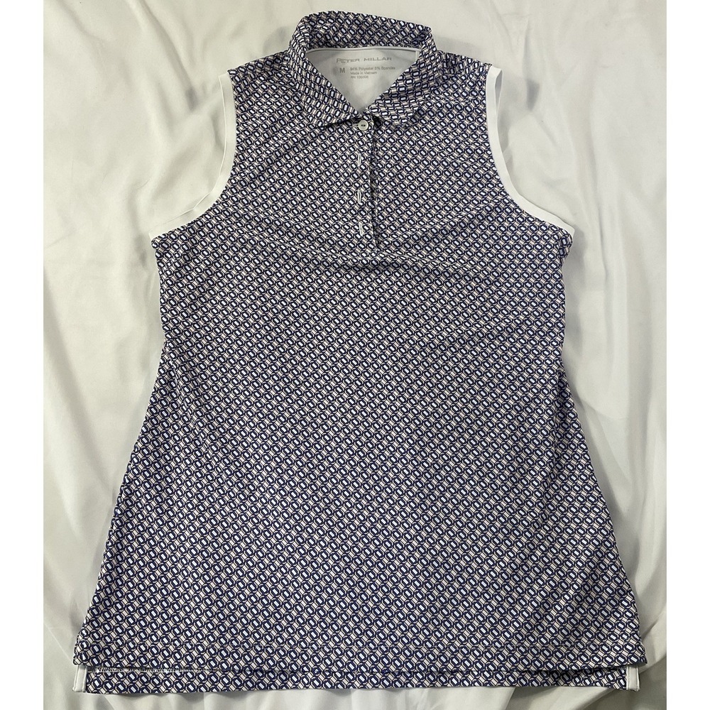 Peter Millar Polo Shirt Womens M Blue Geometric Sleeveless Golf Performance 164